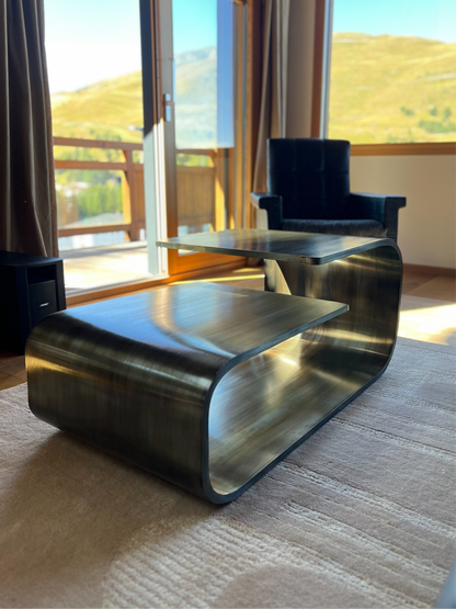 Table basse design haut de gamme en zinc bronze réalisé par un meilleur apprenti de France 